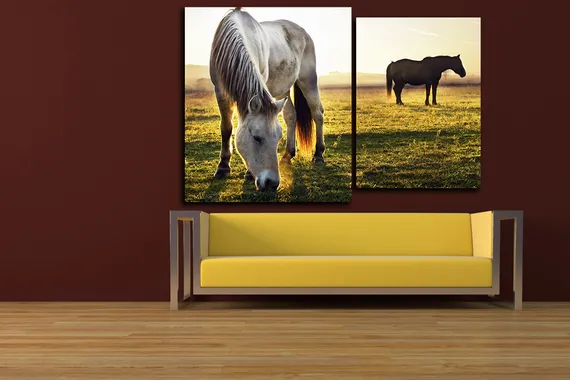 Модульная картина "Лошади пасутся"