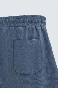 ZARA ШОРТЫ ИЗ ХЛОПКОВОГО ПИКЕ REGULAR FIT С ЭФФЕКТОМ ПОТЕРТОСТИ, СИНИЙ