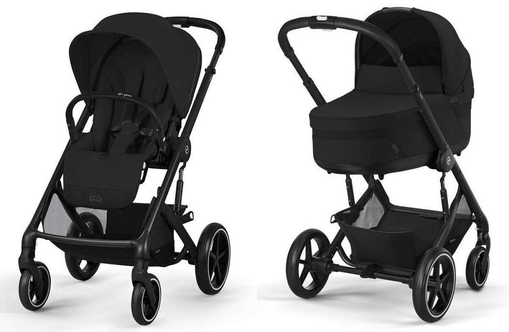 Коляска Cybex Balios S Lux BLK complete Aton S2 Ocean Blue Base One 4 в 1 Moon Black с дождевиками
