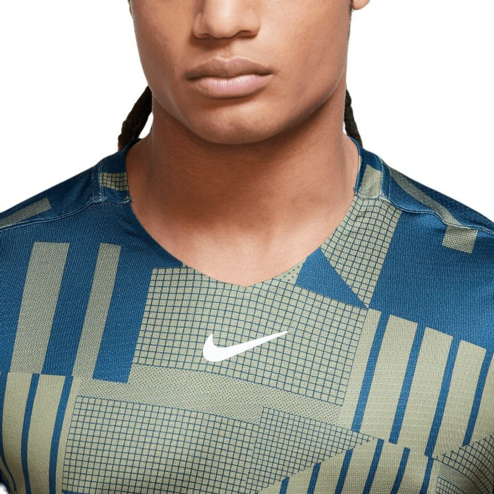 Футболка мужская теннисная Nike Court Dri-Fit Adventage Printed Crew Top - alligator/white