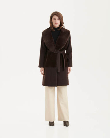 Шуба из меха норки с отделкой из кашемира