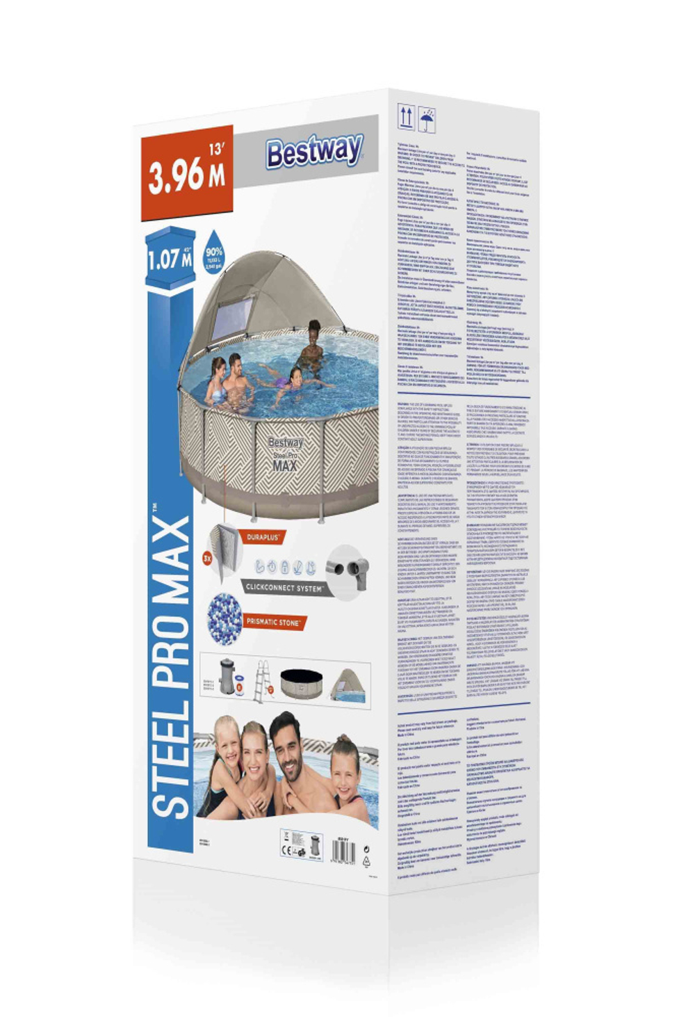Каркасный бассейн Bestway Steel Pro MAX 396х107 см + фильтр-насос 2006 л/ч, лестница, тент, навес от солнца (561FY BW)