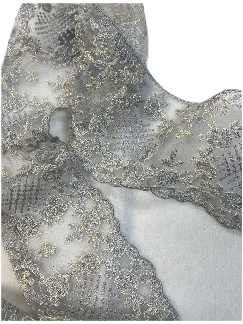 кружево на сетке вышивка шелк/хлопок (Франция) ш-7см отрез 1 м