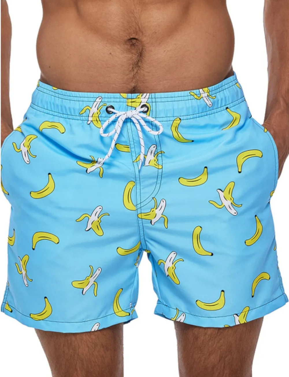 Голубые пляжные шорты с принтом в виде бананов (Размер: XXXL) (Цвет: голубой)