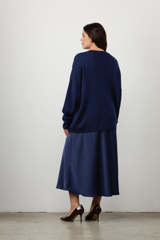 Юбка миди из атласа с разрезом, синий