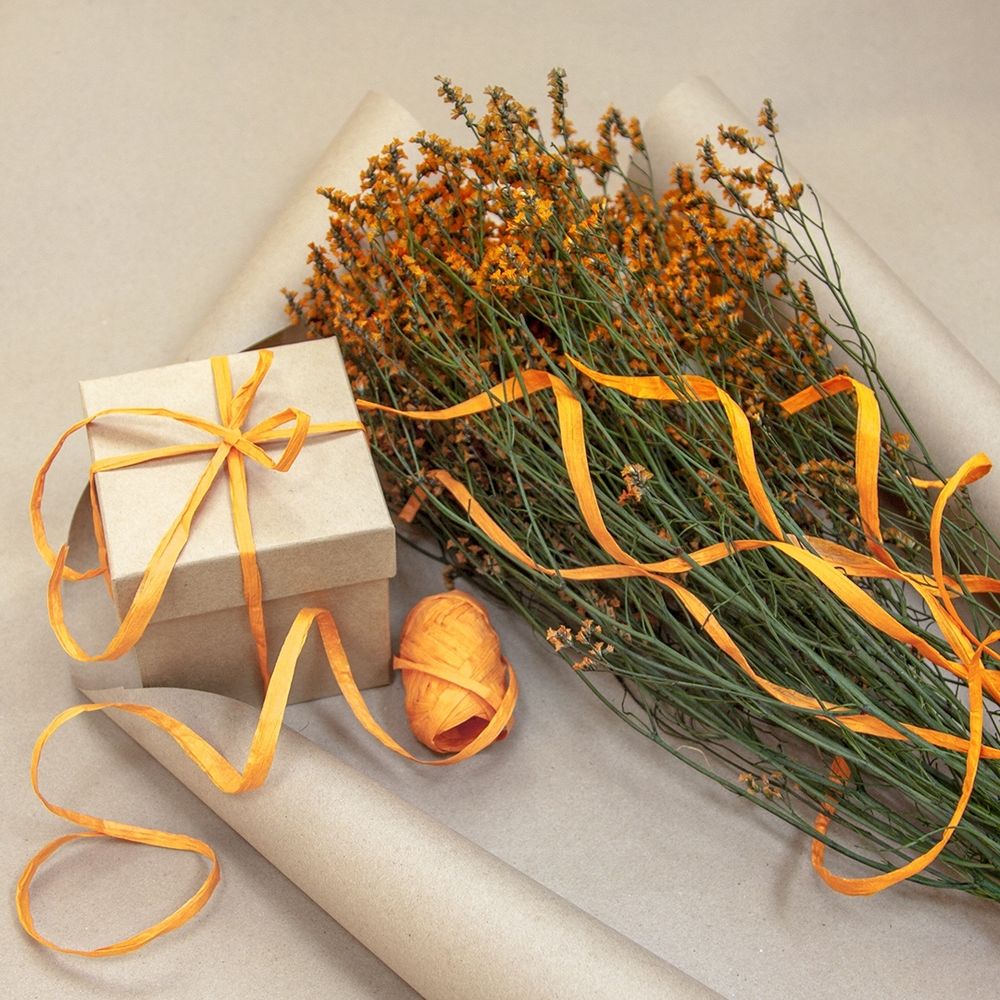 Лента (0,5 см*10 м) Рафия, Кремово-оранжевый микс, 3 шт.