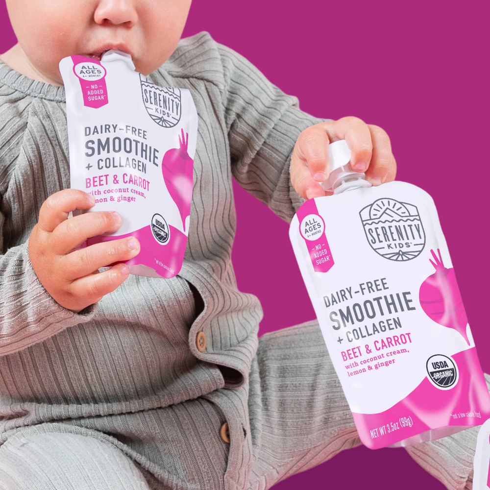 Serenity Kids, безмолочный смузи с коллагеном, свекла и морковь, для детей от 6 месяцев, 99 г (3,5 унции)