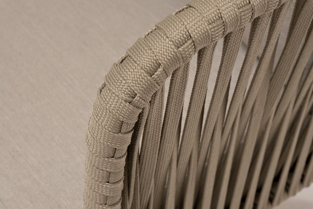 "Мальорка" диван 3-местный плетеный из роупа, основание дуб, роуп серо-коричневый 23мм, ткань бежевая 15052