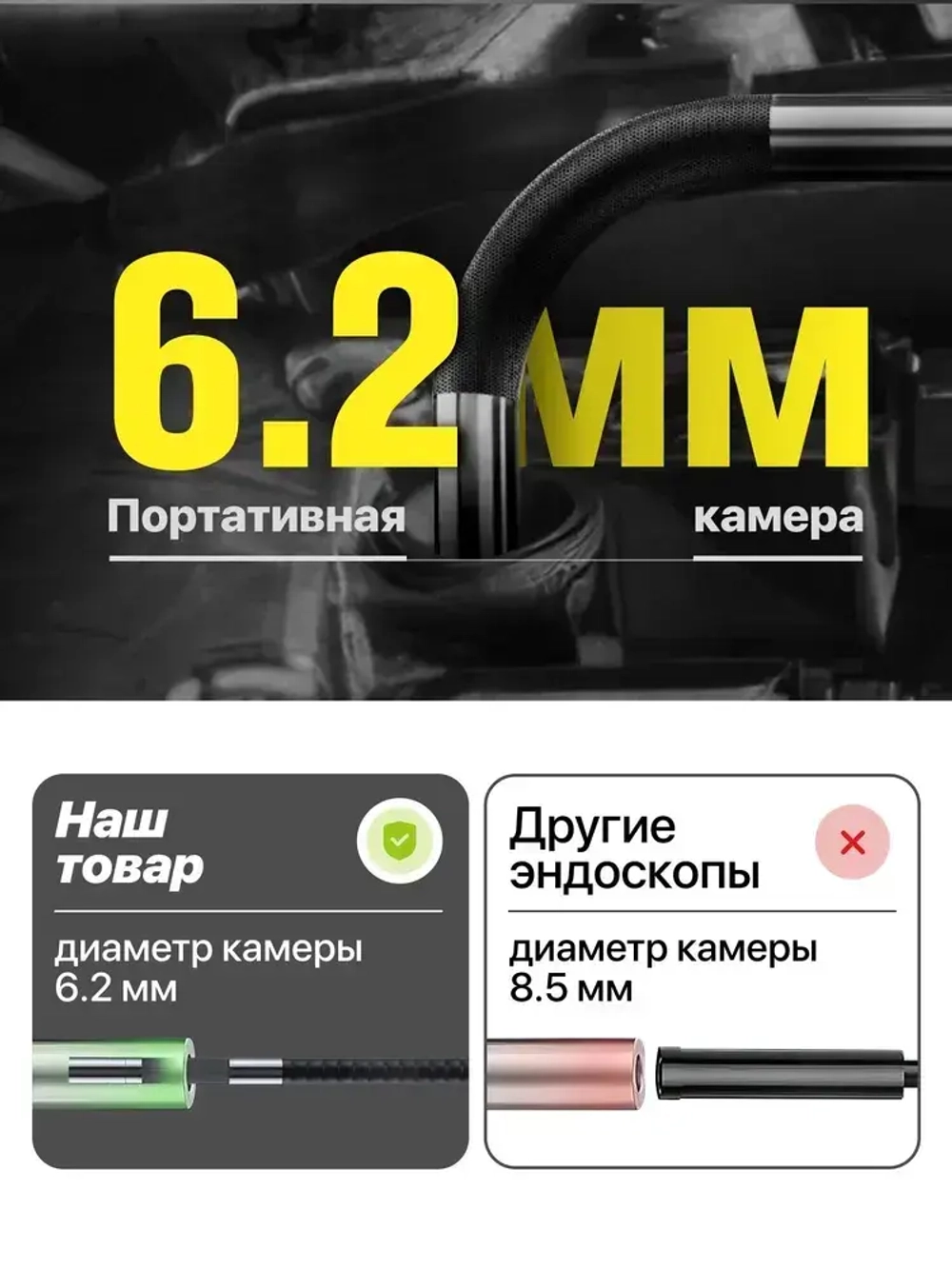 Эндоскоп автомобильный для смартфона с подсветкой Type C 360 iPhone Android ios поворотный