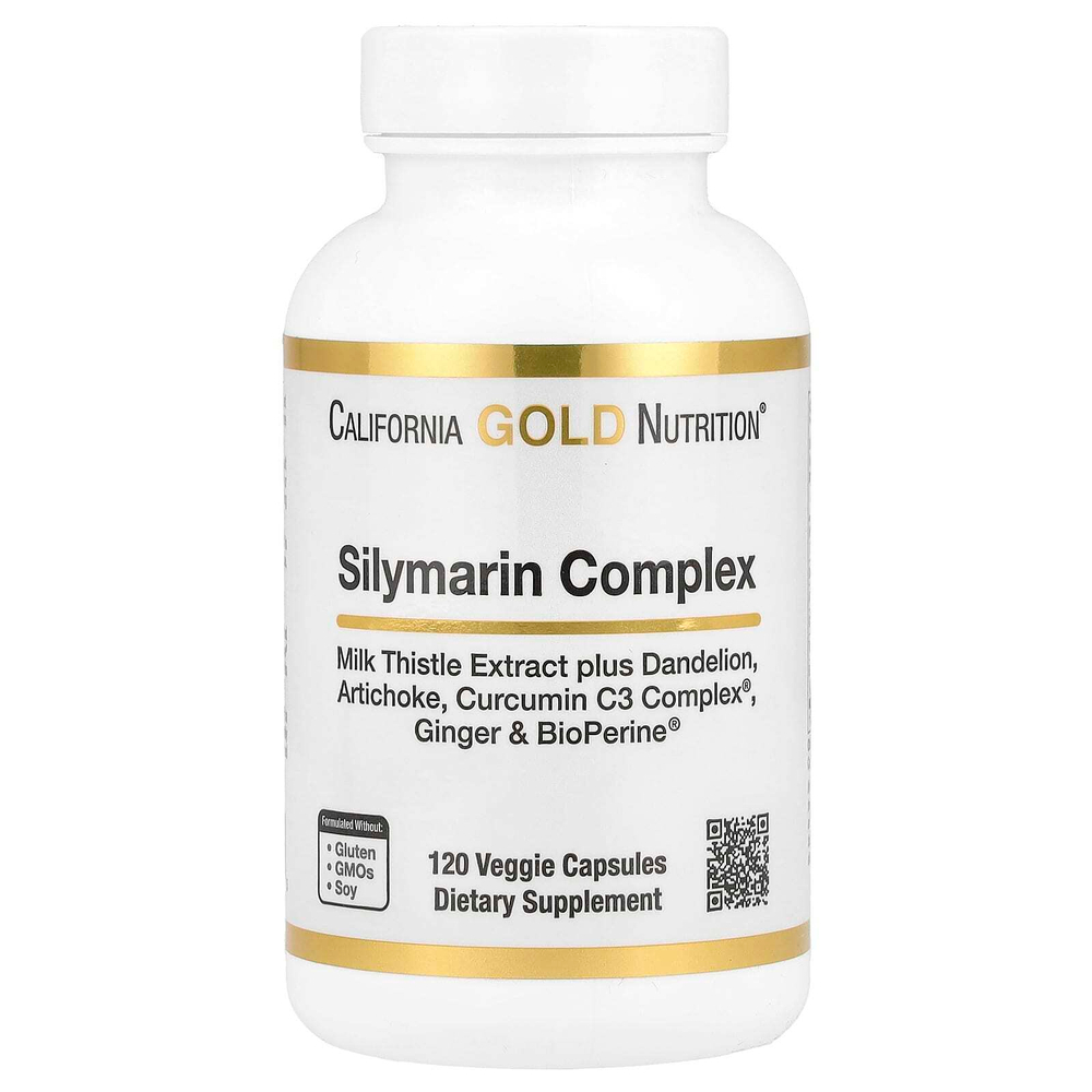 California Gold Nutrition, Комплекс силимарина, экстракт расторопши с одуванчиком, артишок, комплекс куркумина C3, имбирь и BioPerine®, 120 растительных капсул