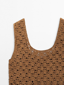 Massimo Dutti Замшевый топ из кружева кроше, коричневый