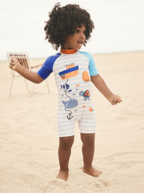 Костюм плавательный слитный для мальчика Next E91-833, Белый, Синий