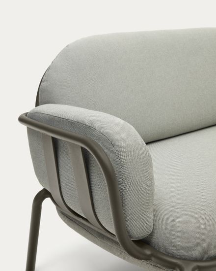 Уличный диван Joncols из серой ткани и зеленым алюминиевым каркасом 225 см