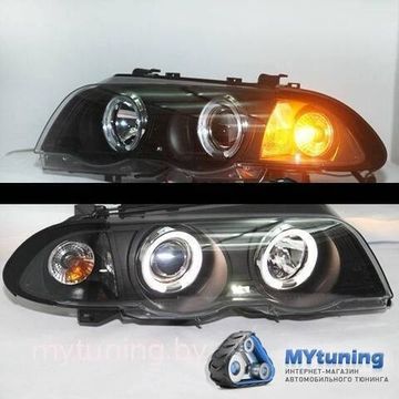 Передние фары Bmw 3 E46 angel eyes black