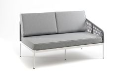 "Канны" левый модуль плетеный из роупа, каркас алюминий белый шагрень, роуп светло-серый круглый, ткань светло-серая