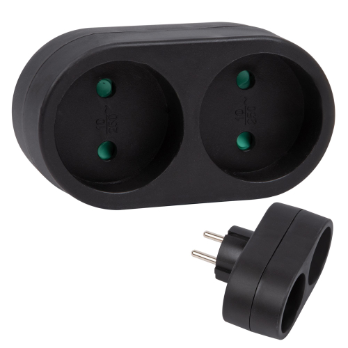 S-ES2-16O BLACK Разветвитель сетевой, б/з. 2 гнезда. 16А, 3500Вт. Черный. ТМ Uniel