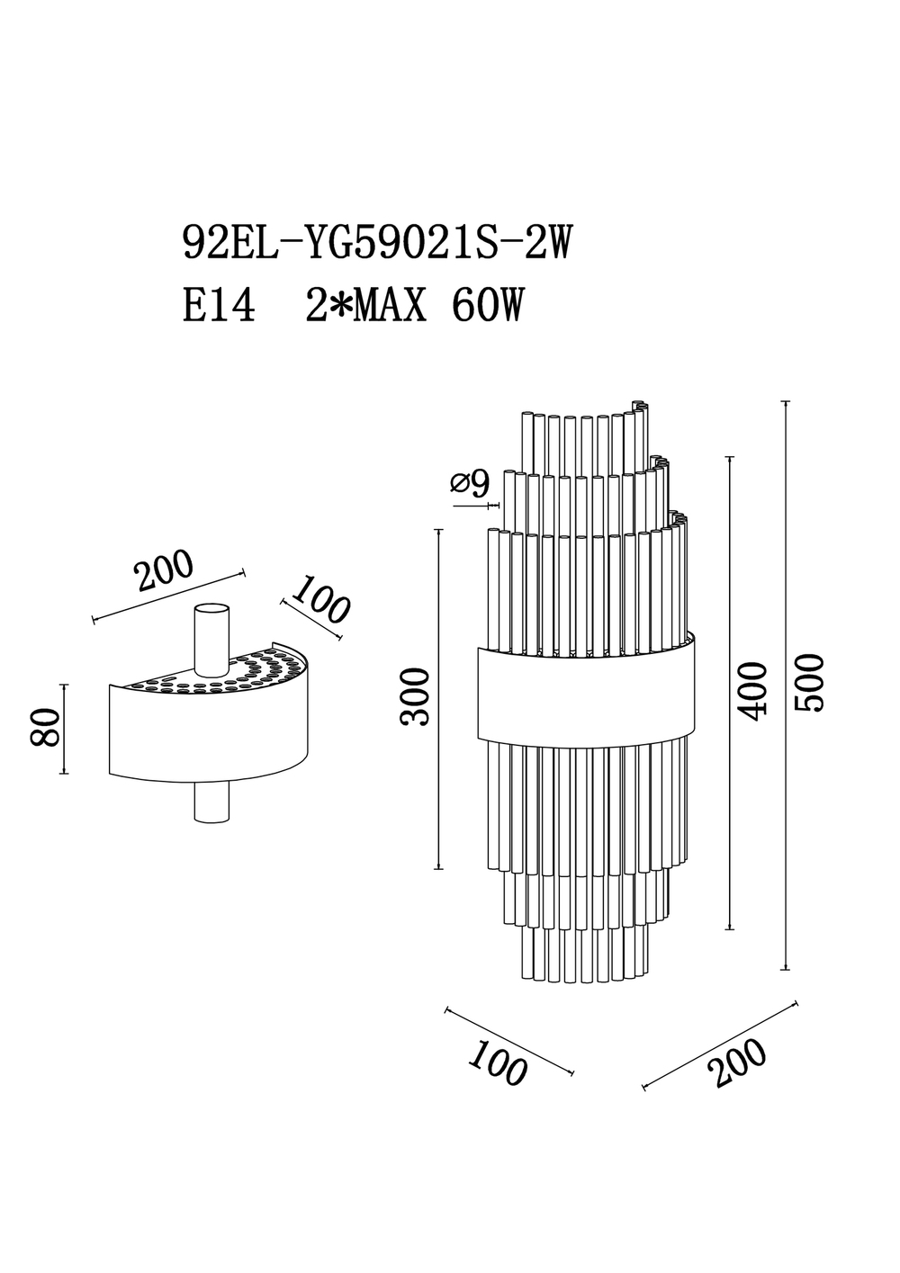 Бра настенное для спальни 50x10x20см Garda Decor прозрачное стекло/металл цвета хром