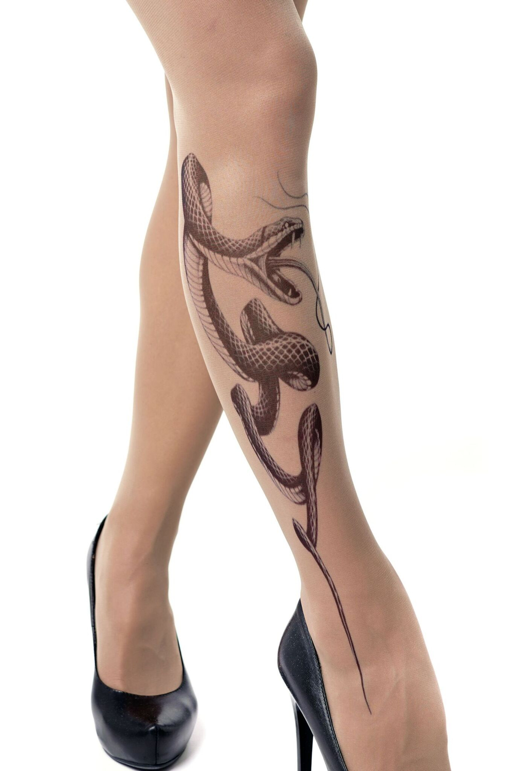 Колготки с принтом в виде змеи на правой ножке (Размер: S-M-L) (Цвет: бежевый)