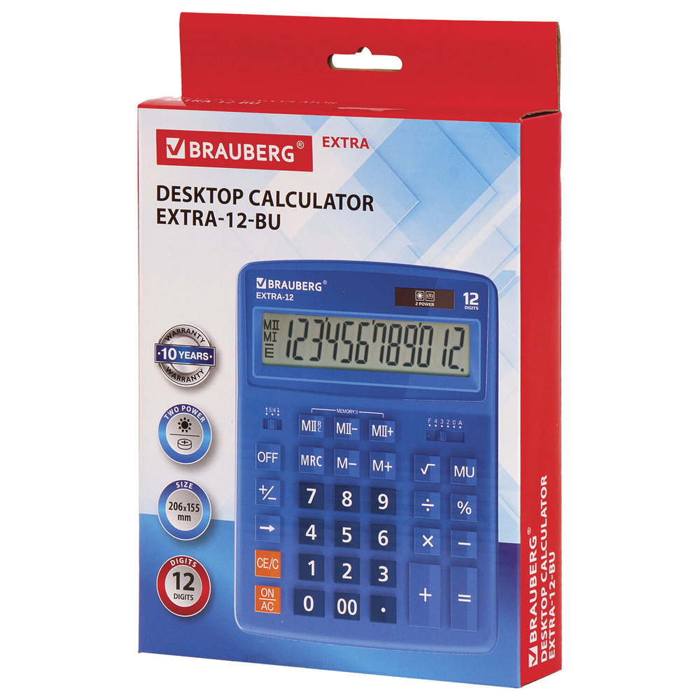 Калькулятор настольный BRAUBERG EXTRA-12-BU (206x155 мм) 12 разрядов двойное питание синий