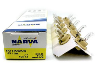 Автолампа  W 12-W 1,5W (R1,5 W) (BAX8.4d) beige Narva с патроном #17048