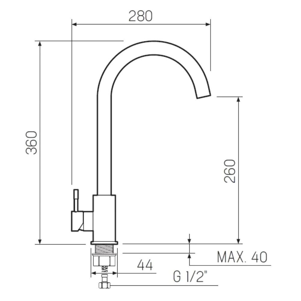Смеситель для кухни, РМС, с картриджем, нерж, SUS124-017F