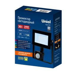 ULF-F62-30W-6500K SENSOR IP54 200-240В BLACK Прожектор светодиодный с датчиком движения и освещенности. Дневной свет 6500K. Корпус черный. TM Uniel
