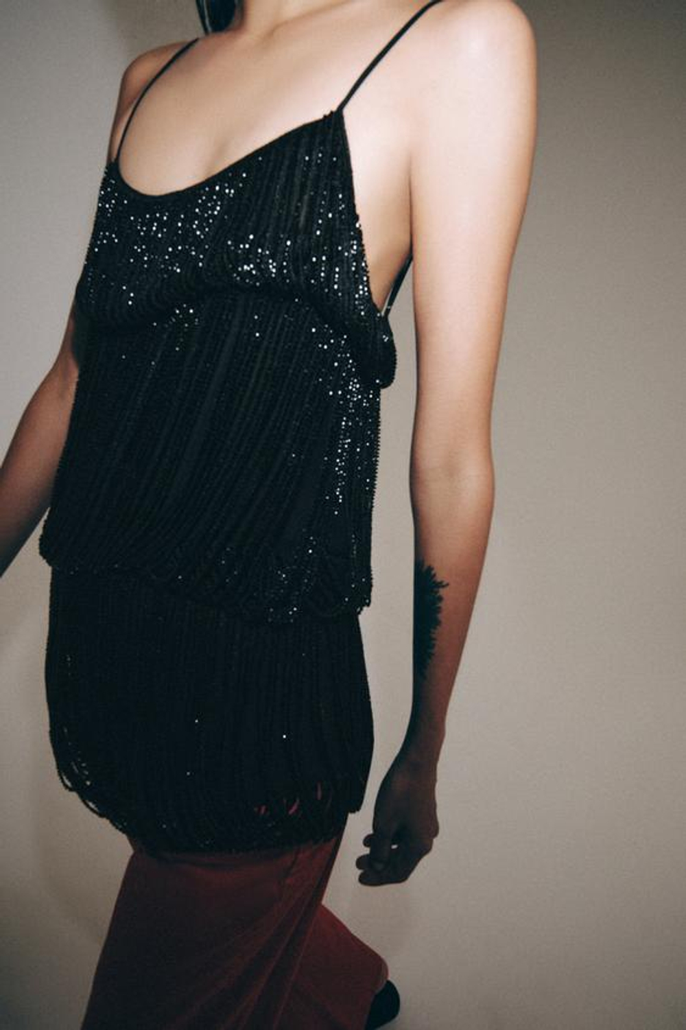 ZARA ТОП СО СБОРКАМИ И БУСИНАМИ — ZW COLLECTION, ЧЕРНЫЙ
