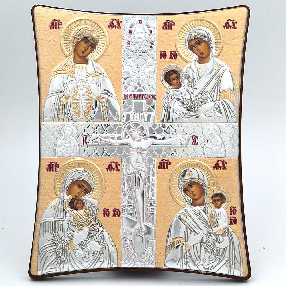 Материнство. Четырехчастная икона Божьей Матери в серебряном окладе.