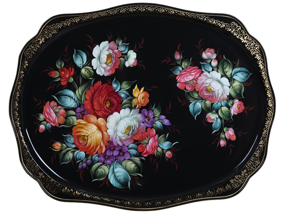 Жостовский поднос декоративный, размер 60х47 см (A31), металлический