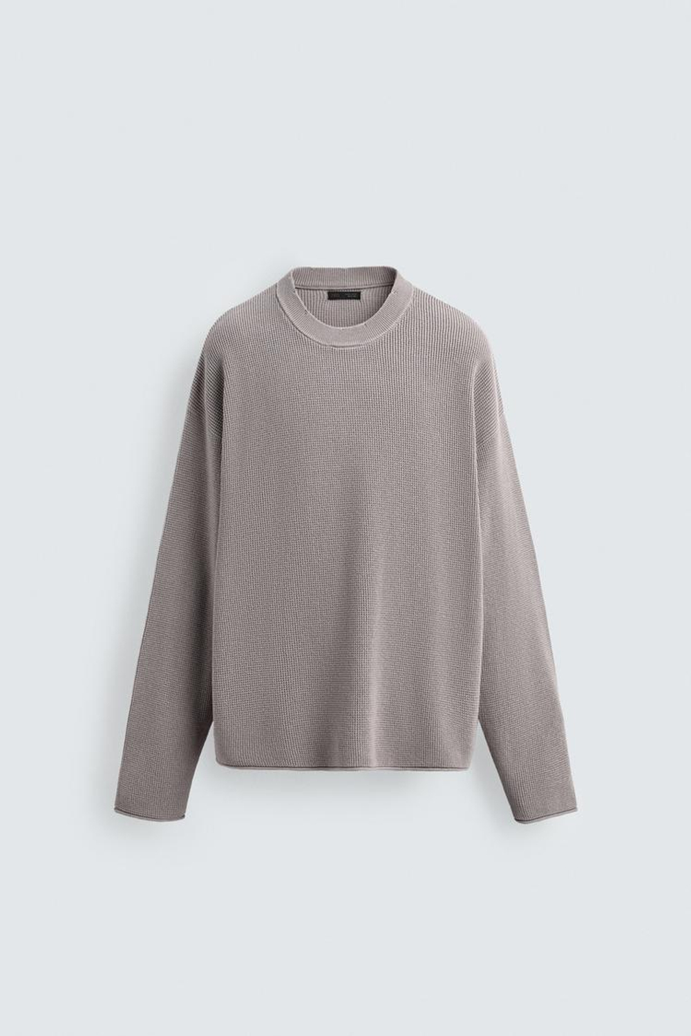 ZARA СВИТЕР ВАФЕЛЬНОГО ПЛЕТЕНИЯ С ЭФФЕКТОМ ПОТЕРТОСТИ, СЕРЫЙ