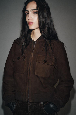 ZARA БОМБЕР ИЗ ЗАМШИ — ZW COLLECTION LIMITED EDITION, ШОКОЛАДНЫЙ