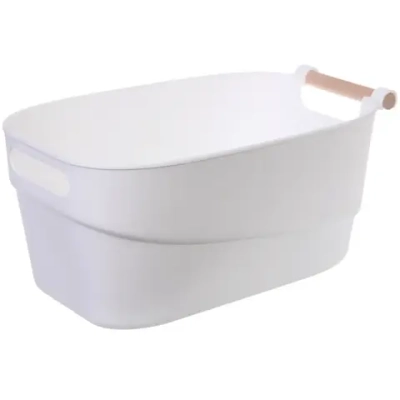 Корзинка для хранения с бамбуковой ручкой «БРАМИНГЕМ», цвет белый, 33.5*18*15.5см