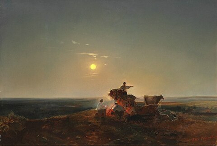 "Кочевники у костра", Саврасов А. К., картина для интерьера (репродукция)