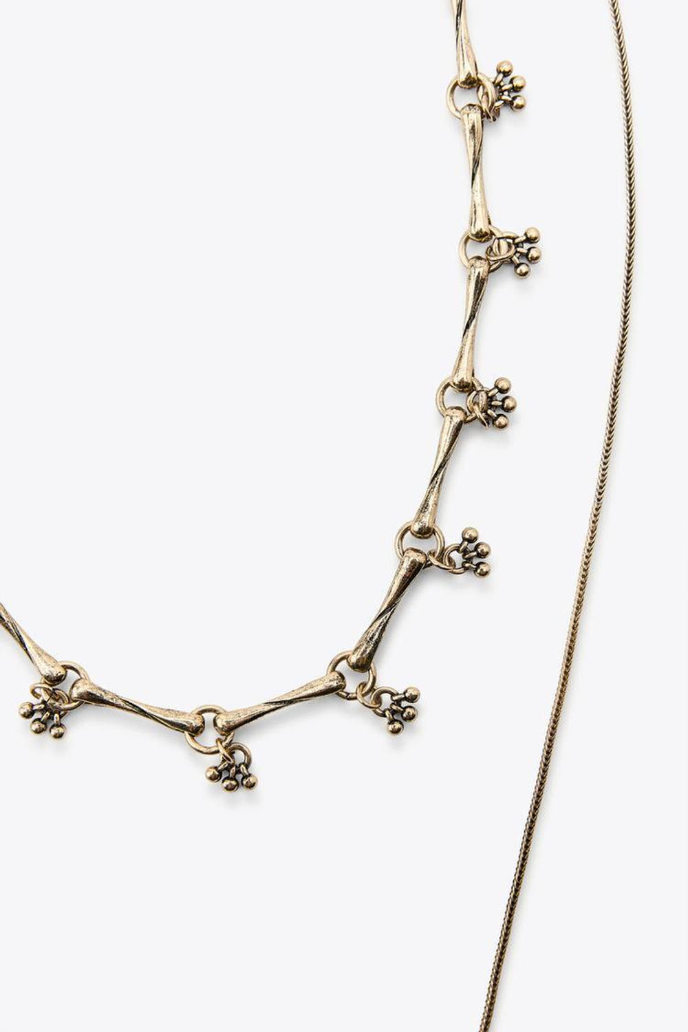 ZARA НАБОР ИЗ 2 МЕТАЛЛИЧЕСКИХ ОЖЕРЕЛИЙ С КАМНЯМИ, ЗОЛОТИСТЫЙ