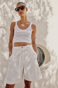 ZARA ШОРТЫ С ПОЯСОМ-БАНТОМ, БЕЛЫЙ