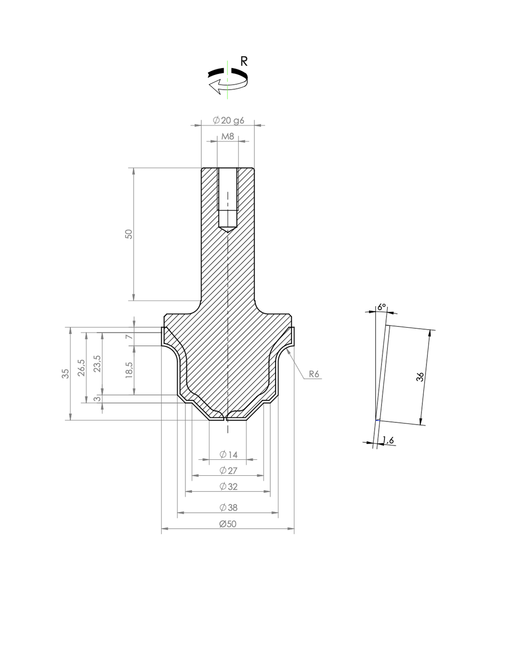 PCD концевая фреза D.50x35 S.20x50 Z=2 RH