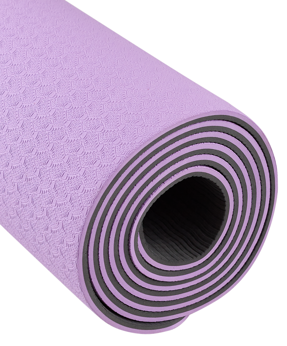 Коврик для йоги и фитнеса FM-201, TPE, 183x61x0,6 см, фиолетовый пастель/серый