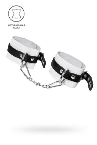 Бело-черные мягкие оковы с одним ремешком и люверсами