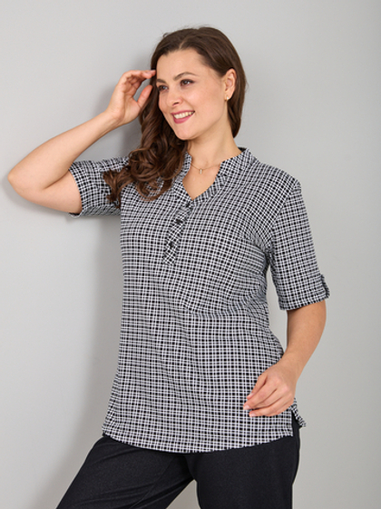 Блузка БЛ-122/клеточка-чернобелая