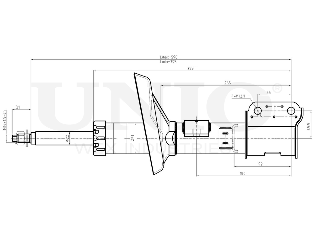 Амортизатор масляный задней подвески левый UNIO SAB-20004