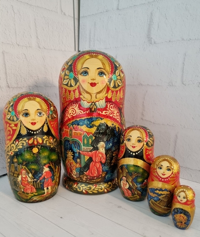 Матрешка 18см "Сказка о рыбаке и рыбки" 5 мест