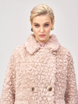 Шуба из шерсти мериноса чебурашка, розово-бежевая, SilverFox (арт. S1160rm05bz)
