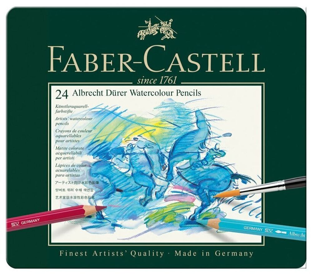 Карандаши цветные акварельные художественные FABER-CASTELL "Albrecht Durer", 24 цвета, металлическая коробка, 117524