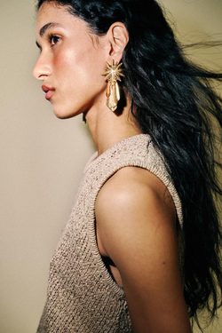 ZARA МЕТАЛЛИЧЕСКИЕ СЕРЬГИ «СОЛНЦЕ С БАХРОМОЙ» ЗОЛОТИСТЫЙ