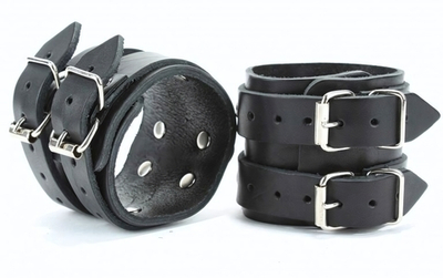 Черные широкие кожаные оковы с двумя пряжками (Цвет: черный)