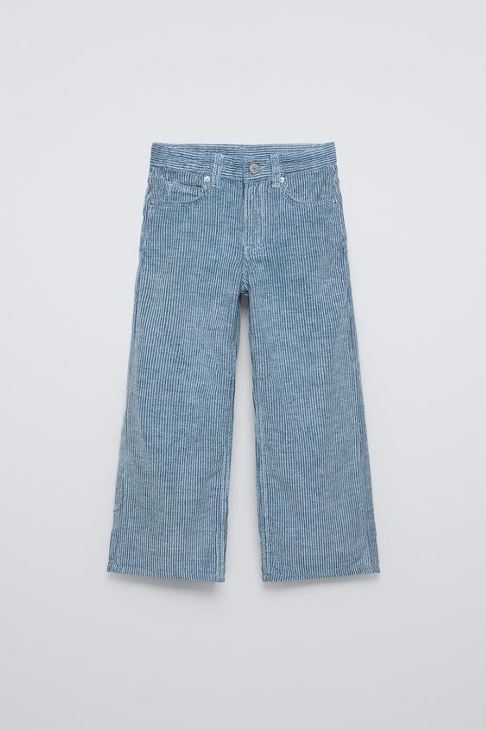 ZARA БРЮКИ WIDE LEG ИЗ ВЕЛЬВЕТА С ЭФФЕКТОМ ПОТЕРТОСТИ, СИНИЙ