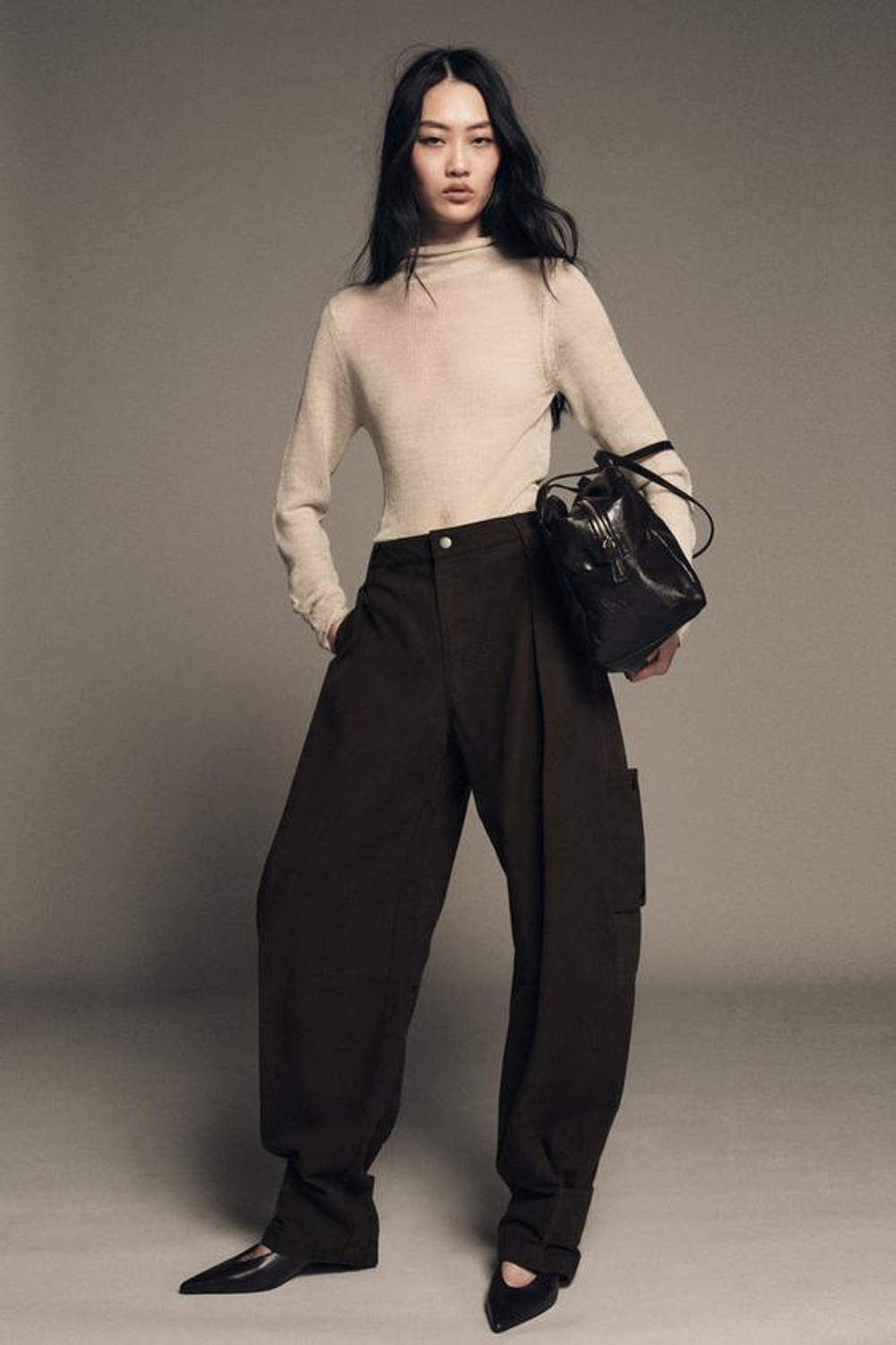 ZARA БРЮКИ-КАРГО BALLOON — ZW COLLECTION, КОРИЧНЕВЫЙ