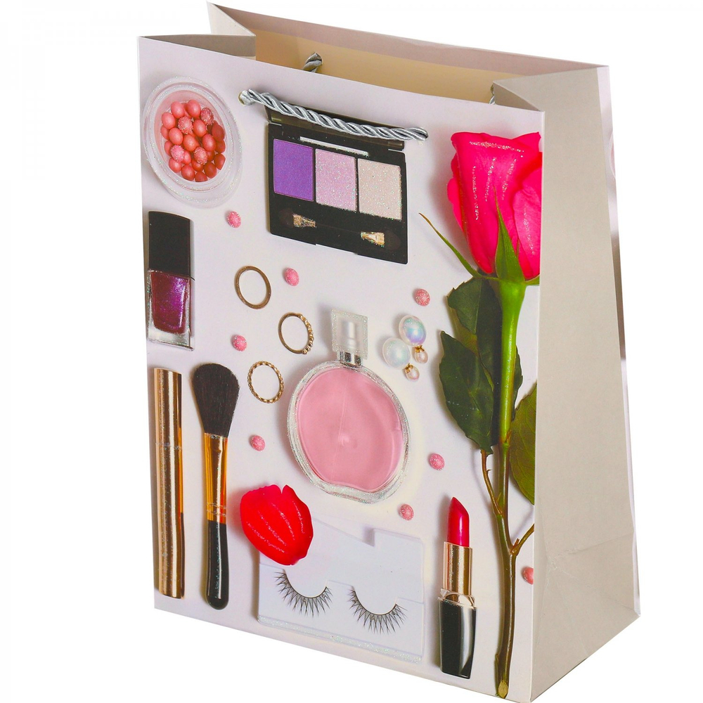 Пакет подарочный бумажный Alingar, (XL) 31х40х12 см, "Для нее", ламинация, глиттер, (4 дизайна в коробе)