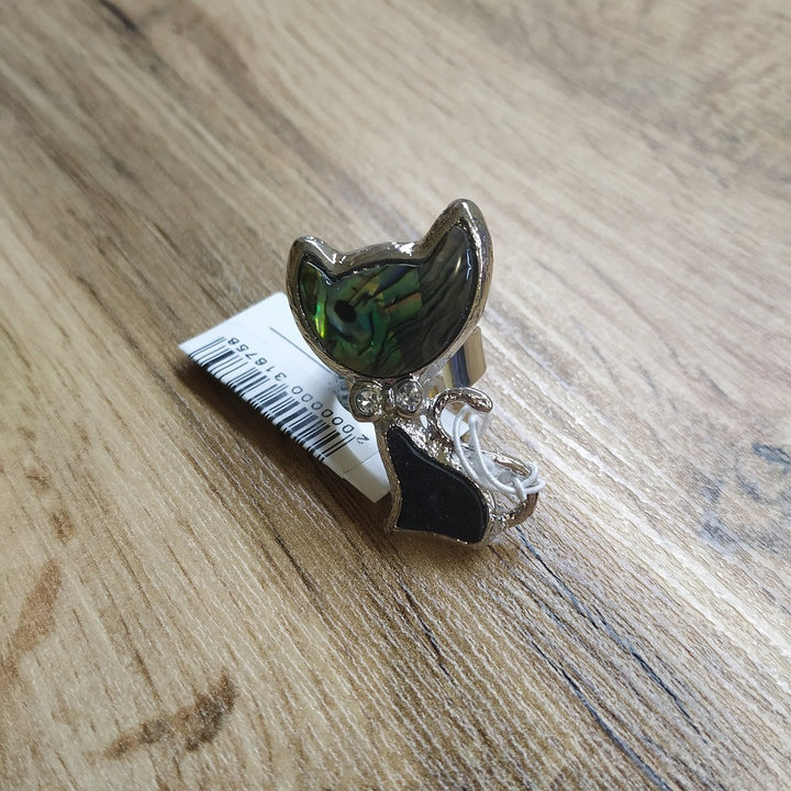 Кольцо разъемное Кошка, перламутр гелиотис, 23x38 мм