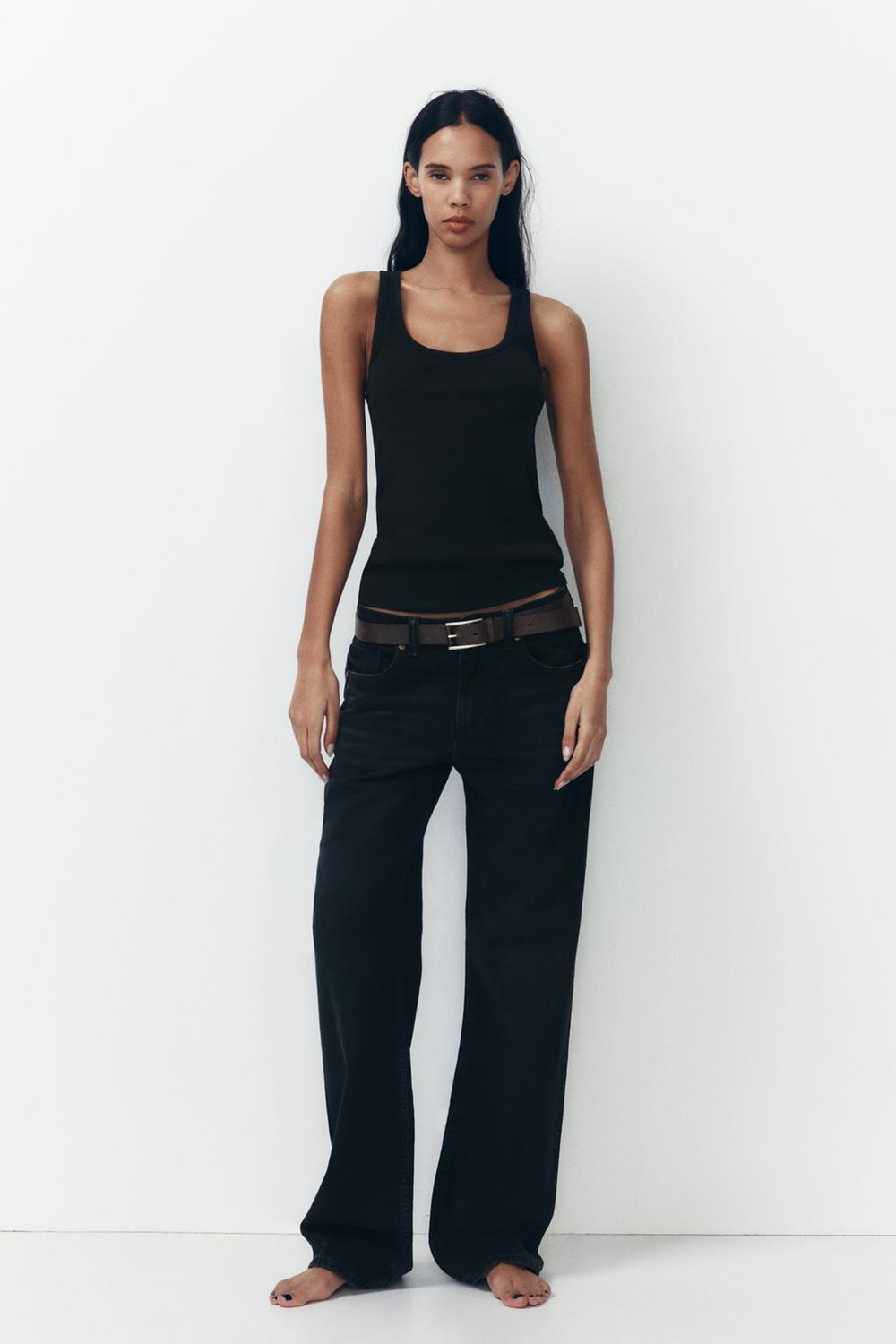 Джинсы trf wide leg full length со средней посадкой